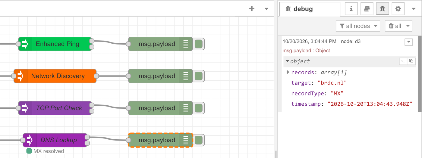 Ergebnis eines DNS-Lookups (MX) in der Debug-Sidebar
